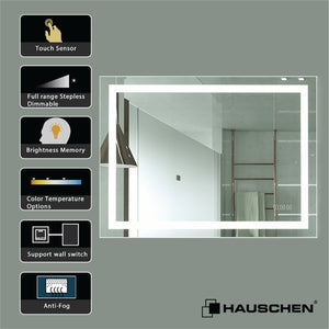 HAUSCHEN 40x32 inch LED Lighted Mirror, 5500K Cool White / 4200k White / 3000K Warm