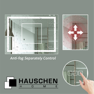 HAUSCHEN HOME 40x32 inch LED Lighted Mirror, 5500K Cool White / 4200k White / 3000K Warm