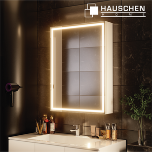 HAUSCHEN HOME 28 x20 Inch LED Medicine Cabinet Lighted Bathroom Mirror, Defogger, Stepless Dimmable, 3000K/5500K Color Temperature Wall Mounted Makeup Mirror, Adjustable Shelf (Assembly Required)
