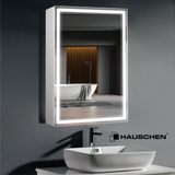HAUSCHEN 28 x20 Inch LED Medicine Cabinet Lighted Bathroom Mirror, Defogger, Stepless Dimmable, 3000K/5500K Color Temperature Wall Mounted Makeup Mirror, Adjustable Shelf (Assembly Required)