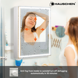 HAUSCHEN 28 x20 Inch LED Medicine Cabinet Lighted Bathroom Mirror, Defogger, Stepless Dimmable, 3000K/5500K Color Temperature Wall Mounted Makeup Mirror, Adjustable Shelf (Assembly Required)