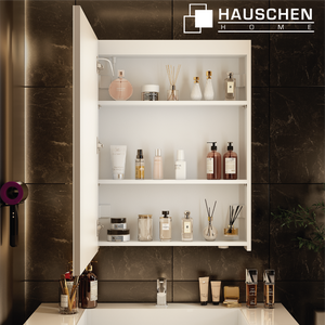 HAUSCHEN HOME 28 x20 Inch LED Medicine Cabinet Lighted Bathroom Mirror, Defogger, Stepless Dimmable, 3000K/5500K Color Temperature Wall Mounted Makeup Mirror, Adjustable Shelf (Assembly Required)