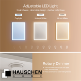 HAUSCHEN HOME 28 x20 Inch LED Medicine Cabinet Lighted Bathroom Mirror, Defogger, Stepless Dimmable, 3000K/5500K Color Temperature Wall Mounted Makeup Mirror, Adjustable Shelf (Assembly Required)