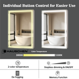 HAUSCHEN 28 x20 Inch LED Medicine Cabinet Lighted Bathroom Mirror, Defogger, Stepless Dimmable, 3000K/5500K Color Temperature Wall Mounted Makeup Mirror, Adjustable Shelf (Assembly Required)