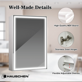 HAUSCHEN 28 x20 Inch LED Medicine Cabinet Lighted Bathroom Mirror, Defogger, Stepless Dimmable, 3000K/5500K Color Temperature Wall Mounted Makeup Mirror, Adjustable Shelf (Assembly Required)