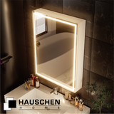 HAUSCHEN HOME 28 x20 Inch LED Medicine Cabinet Lighted Bathroom Mirror, Defogger, Stepless Dimmable, 3000K/5500K Color Temperature Wall Mounted Makeup Mirror, Adjustable Shelf (Assembly Required)