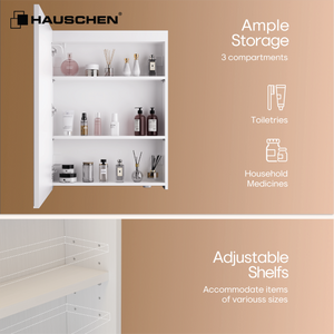 HAUSCHEN 32 x24 Inch LED Medicine Cabinet Lighted Bathroom Mirror, Defogger, Stepless Dimmable, 3000K/5500K Color Temperature Wall Mounted Makeup Mirror, Adjustable Shelf (Assembly Required)