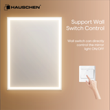 HAUSCHEN 32 x24 Inch LED Medicine Cabinet Lighted Bathroom Mirror, Defogger, Stepless Dimmable, 3000K/5500K Color Temperature Wall Mounted Makeup Mirror, Adjustable Shelf (Assembly Required)