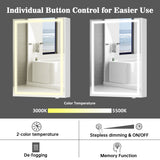 28 x20 Inch LED Medicine Cabinet Lighted Bathroom Mirror, Defogger, Stepless Dimmable, 3000K/5500K Color Temperature Wall Mounted Makeup Mirror, Adjustable Shelf (Assembly Required)