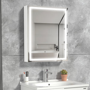 28 x20 Inch LED Medicine Cabinet Lighted Bathroom Mirror, Defogger, Stepless Dimmable, 3000K/5500K Color Temperature Wall Mounted Makeup Mirror, Adjustable Shelf (Assembly Required)