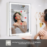 28 x20 Inch LED Medicine Cabinet Lighted Bathroom Mirror, Defogger, Stepless Dimmable, 3000K/5500K Color Temperature Wall Mounted Makeup Mirror, Adjustable Shelf (Assembly Required)