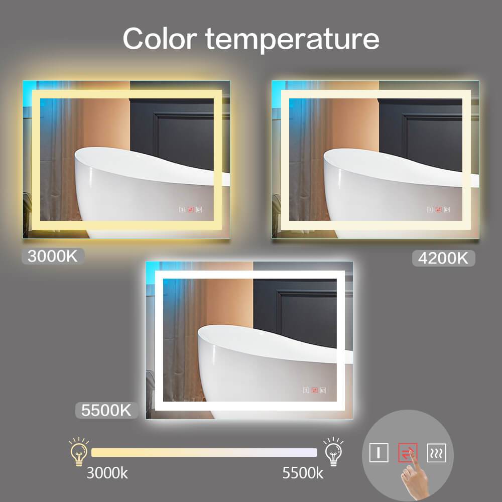 Spectro 40x32 inch LED Lighted Mirror, 5500K Cool White / 4200k White / 3000K Warm