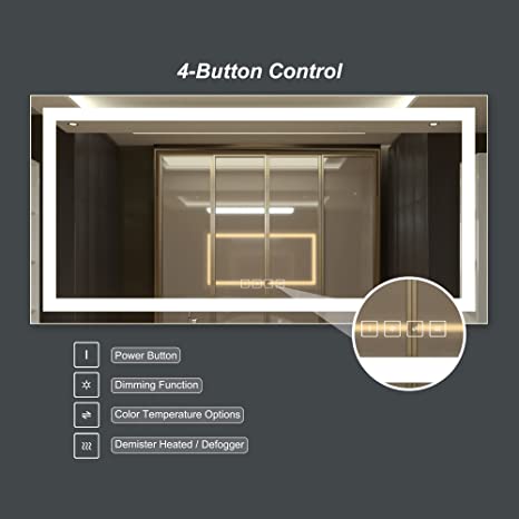 Spectro 36x72 inch LED Lighted Mirror, 4-Button Control, 5500K Cool White / 4200k White / 3000K Warm