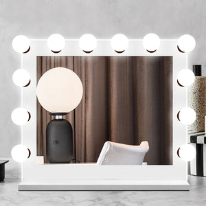Hollywood Style LED Lighted Vanity Makeup Mirror,Wood Frame, 14 Daylight LED Dimmable Bulbs-hauschenhome