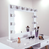 Hollywood Style LED Lighted Vanity Makeup Mirror,Wood Frame, 14 Daylight LED Dimmable Bulbs-hauschenhome